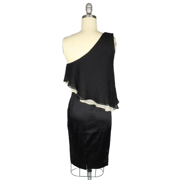 JILL JILL STUART Size 2 One Shoulder Black Cream Layered Ruffle Evening Dress - Picture 3 of 3
